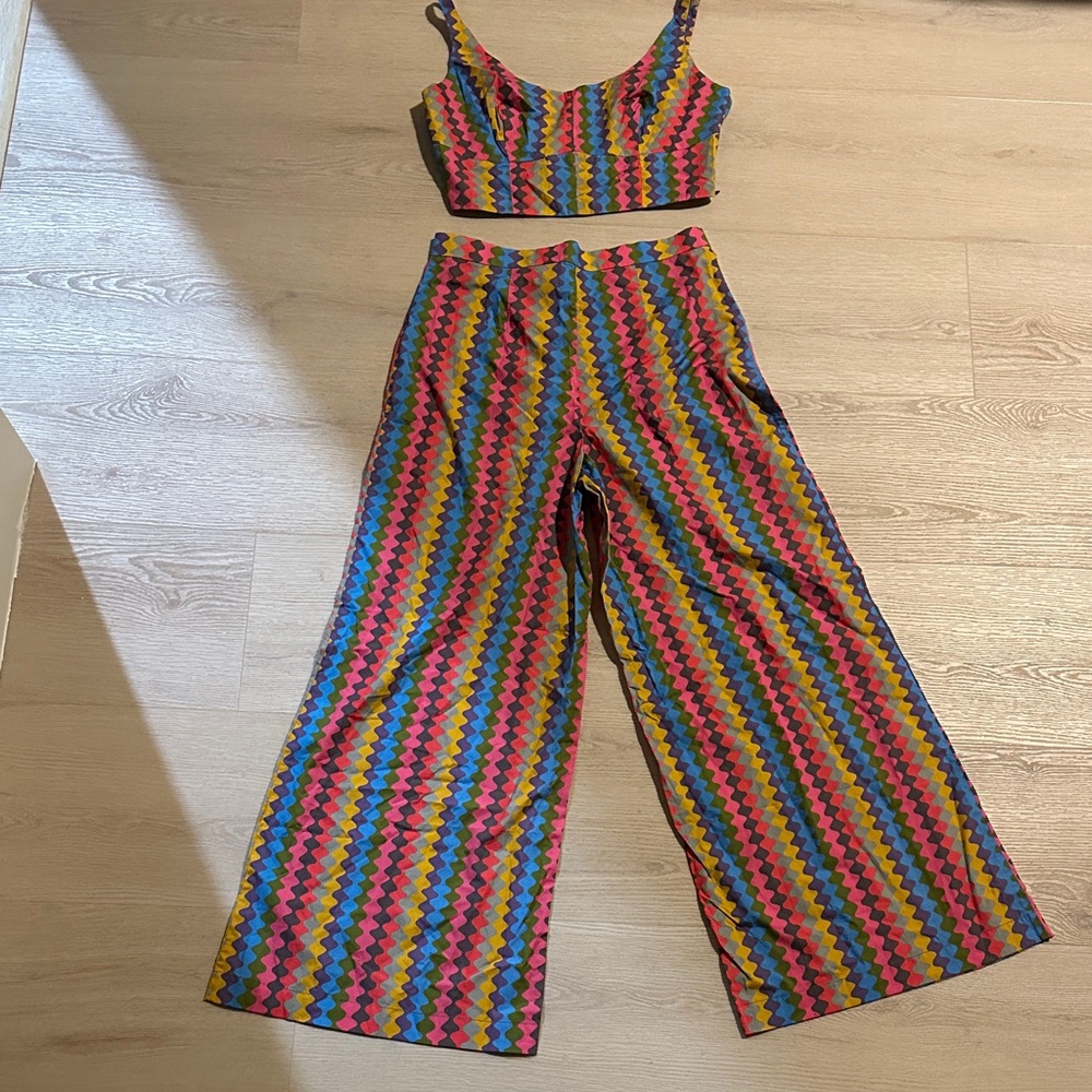 Emporio Sirenuse Colorful Zigzag Wide-Leg Pants & Crop Top Set